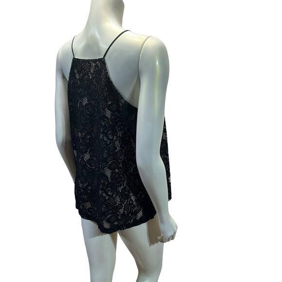 LOFT Black Lace Tank Top Nude Liner Camisole Spaghetti Strap Size M - Picture 11 of 12